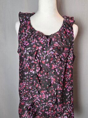 LOFT Ruffle Front Sleeveless Blouse | Size M | Black Pink Floral Sheer Top